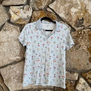 Lands' End Floral Polo Shirt - Light Blue and Multicolor